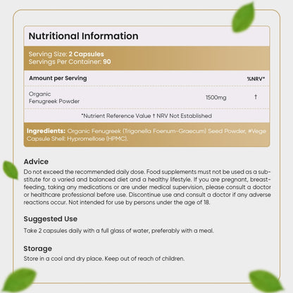 Nutritional information of our Organic Fenugreek Capsules