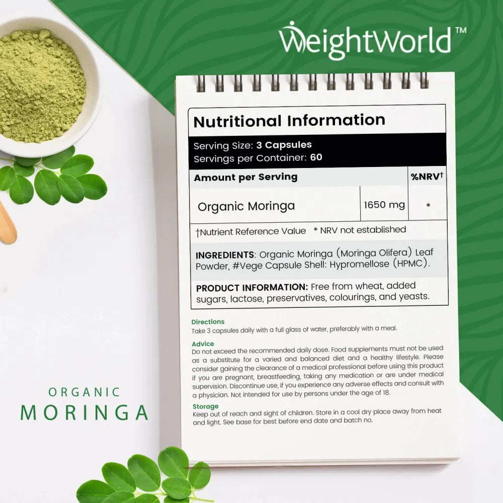 Nutritional information of our organic moringa capsules