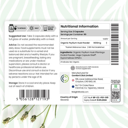 Nutritional information of Psyllium Husk Capsules