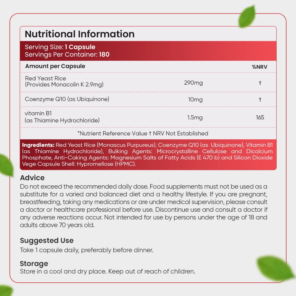 Nutritional information of our red yeast rice uk capsules