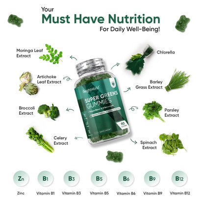Nutrients and superfoods included in our Super Greens Gummies