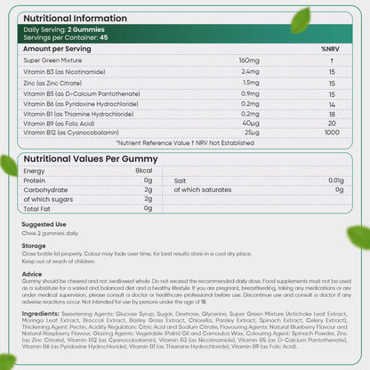 Nutritional information of our Super Greens Gummies