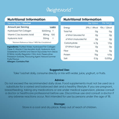 Nutritional information of our Marine Collagen Liquid Sachet